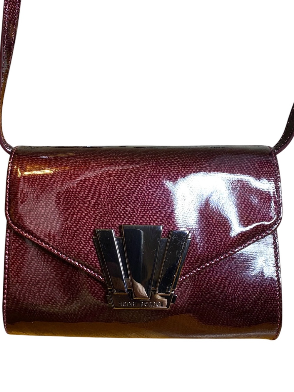 Henri Bendel Retro Courtship Envelope Flap Patent Leather Shoulder Bag Maroon